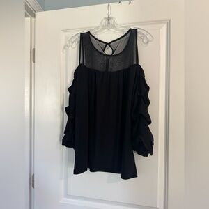 INC International Concepts Black Ruffled Backless Blouse